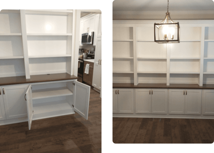 Custom built-in cabinetry with double doors and shelving